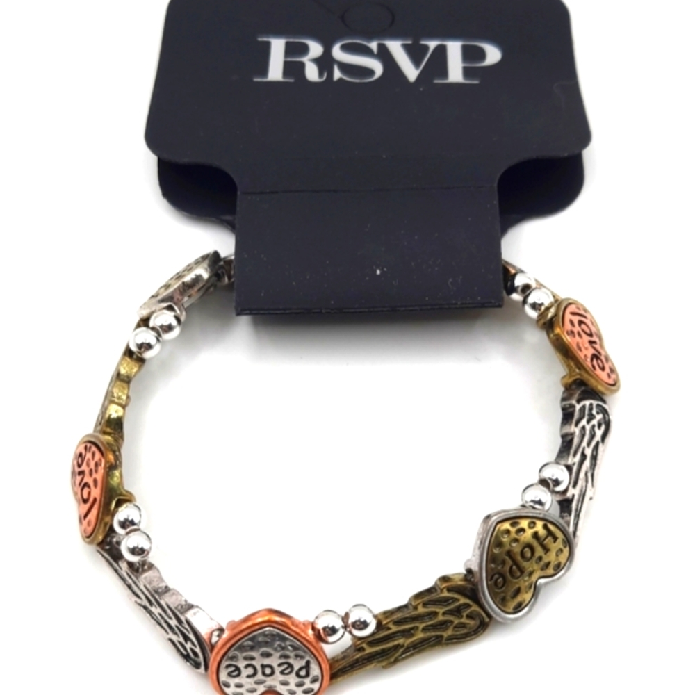 RSVP Peace, Love, and Hope Bangle Bracelet with Angel Wings